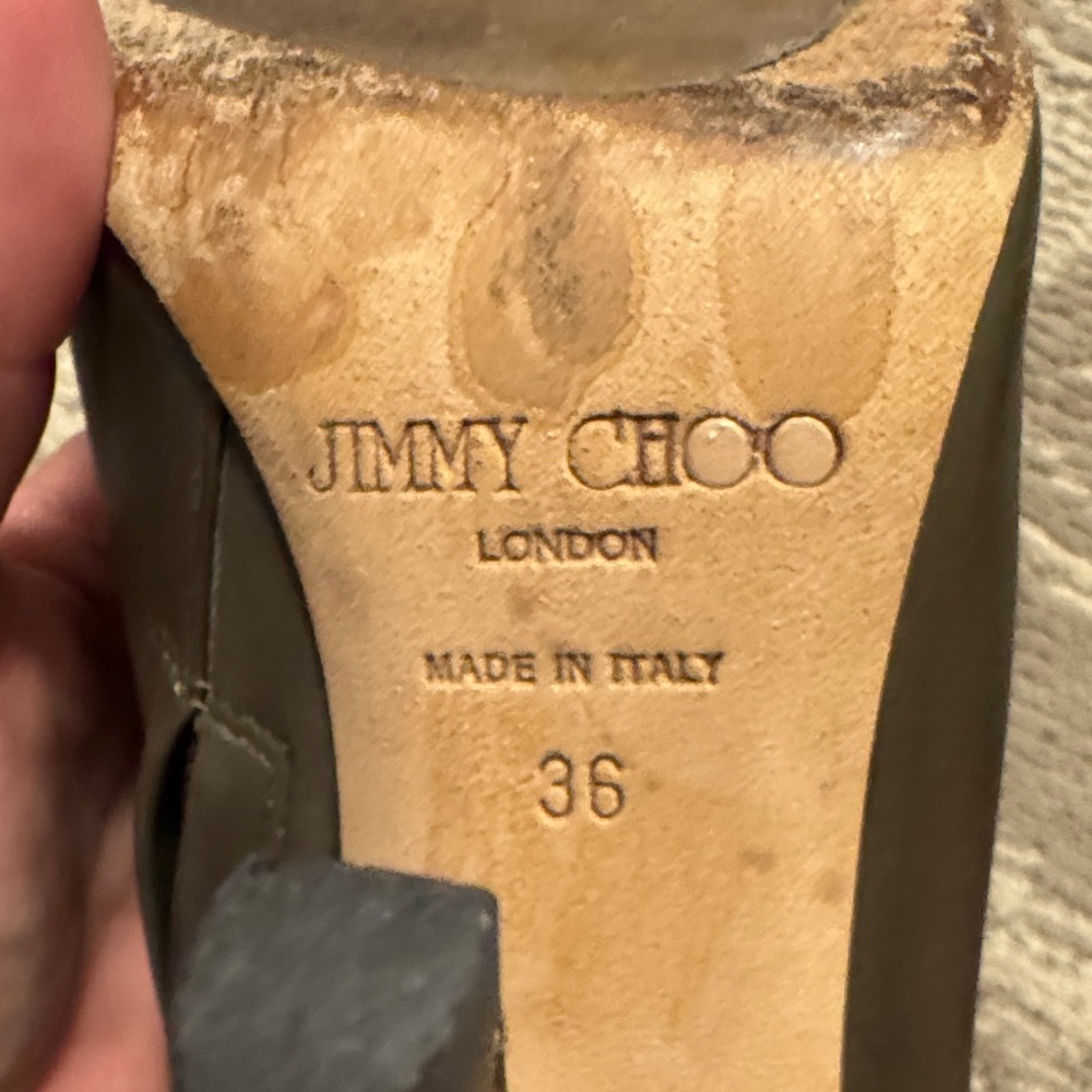 Jimmy Choo Dark Olive Heeled Boots with Gold Buttons - Picture 8 of 8